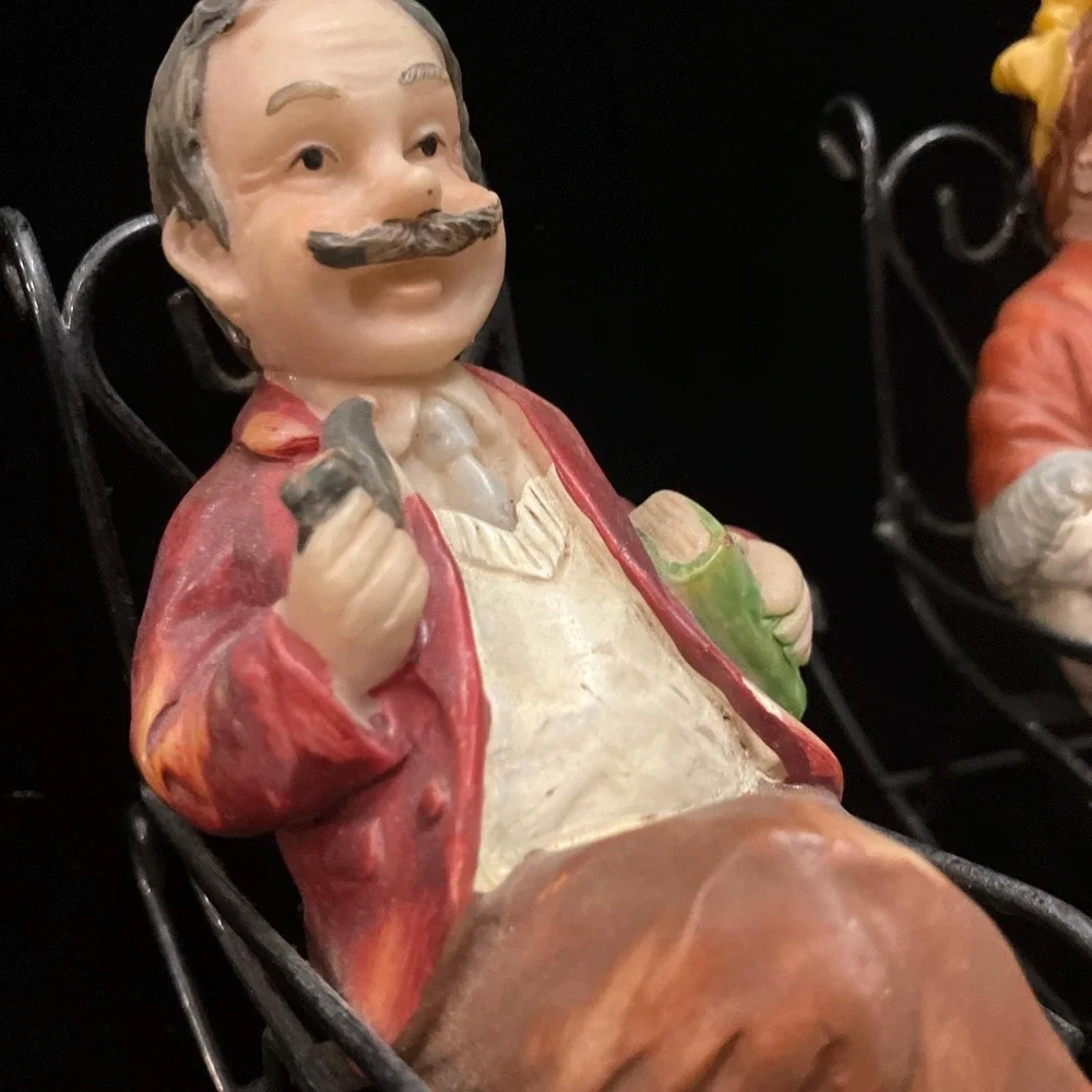 Vintage Grandma Grandpa Metal Rocking Chairs Resin Figurines 1:12 Scale Set of 2